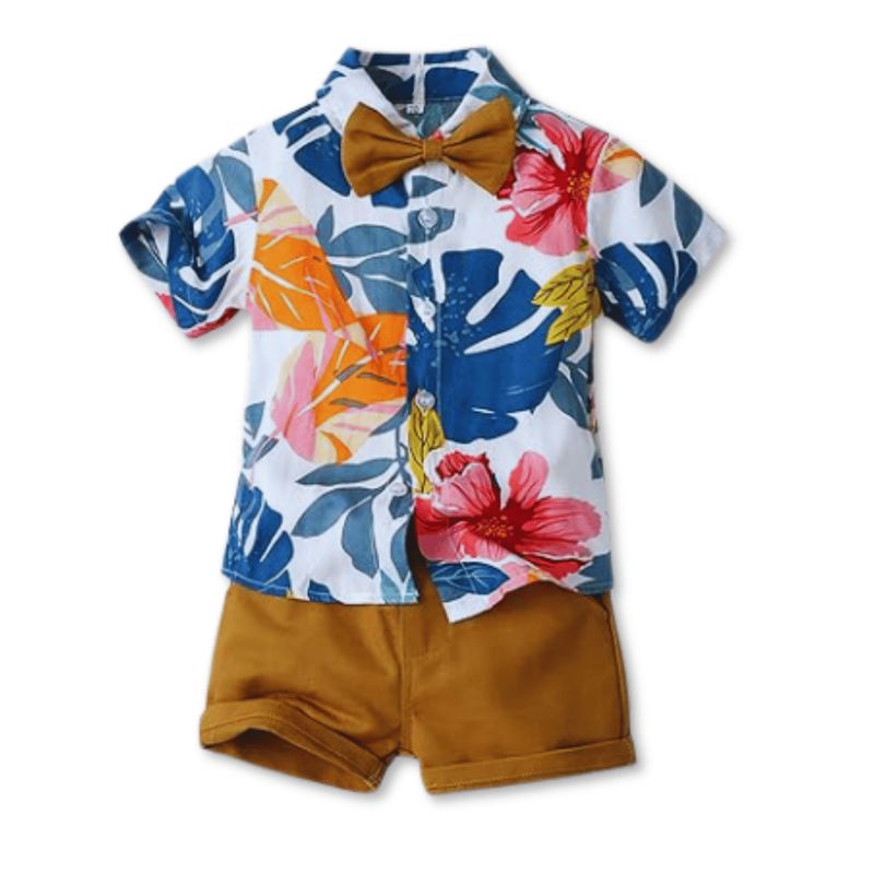 JUMP KIDS - Conjunto de Vestir Hawaiano Manga Corta Niño 1 a 5 Años Azul Hawaiano