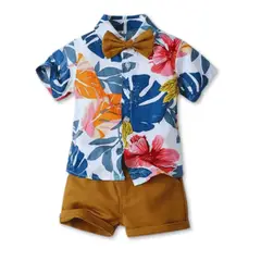 JUMP KIDS - Conjunto de Vestir Hawaiano Manga Corta Niño 1 a 5 Años Azul Hawaiano