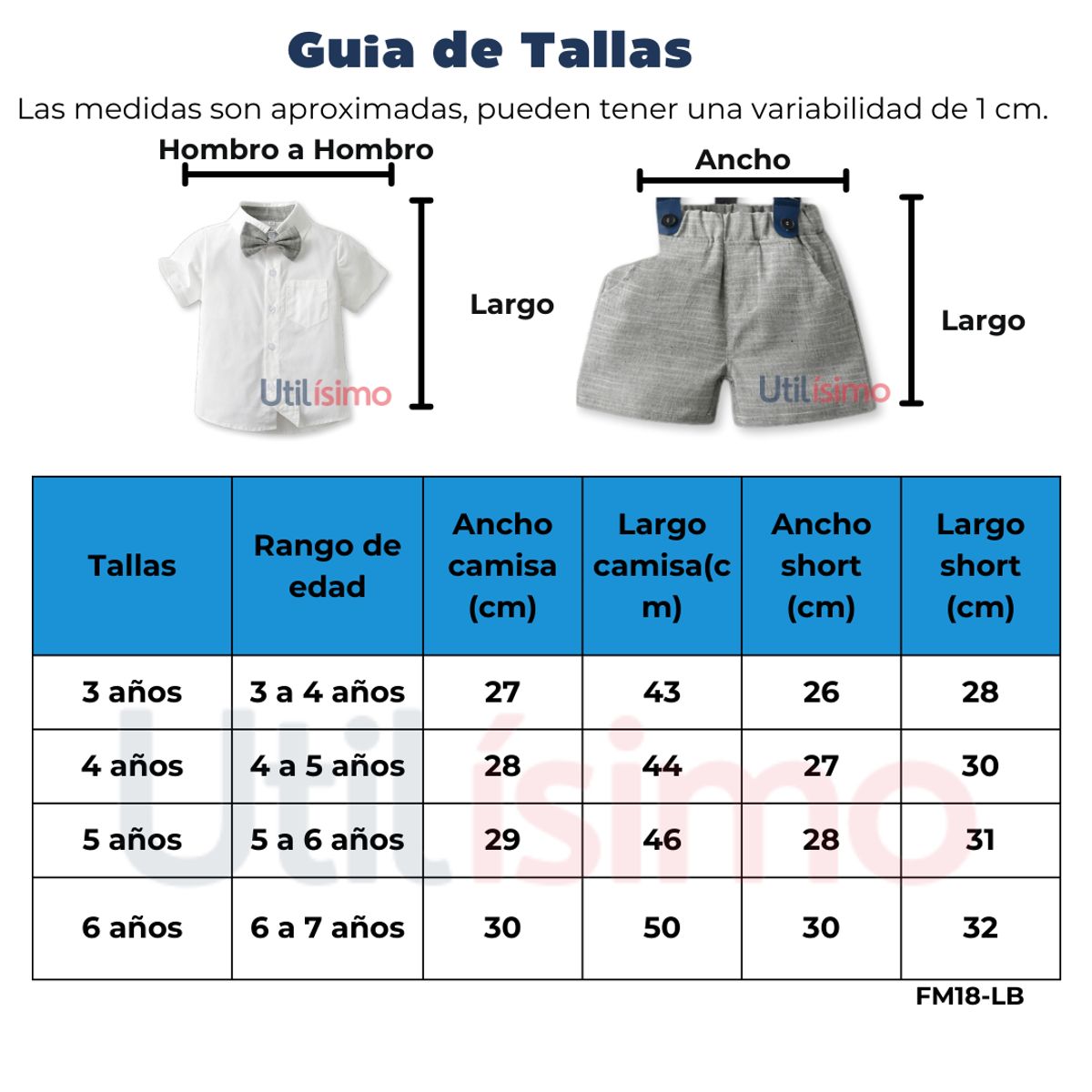 JUMP KIDS - Conjunto de vestir con corbatín y pantalón corto 3 a 6 años