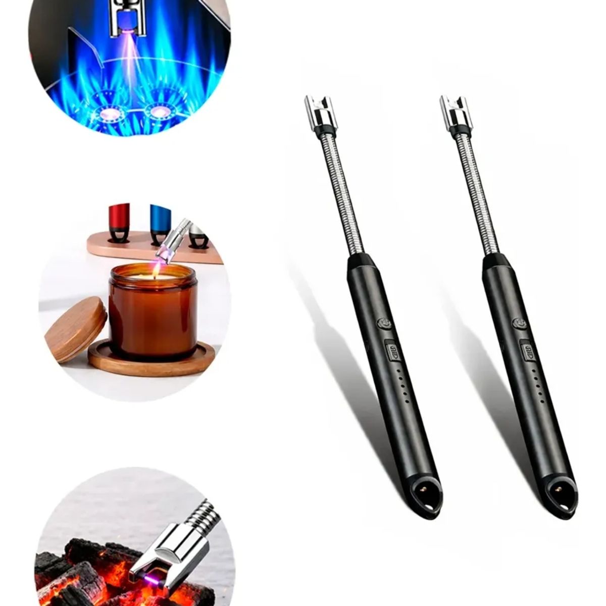 IRM - Encendedor Cocina pack X2 Electrico Recargable Usb Negro Flexible Plasmas Calidad Pro FIGOIMPORT
