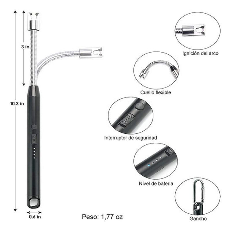 GENERICO - Encendedor Eléctrico Recargable Portátil Usb Para Cocina Color Negro