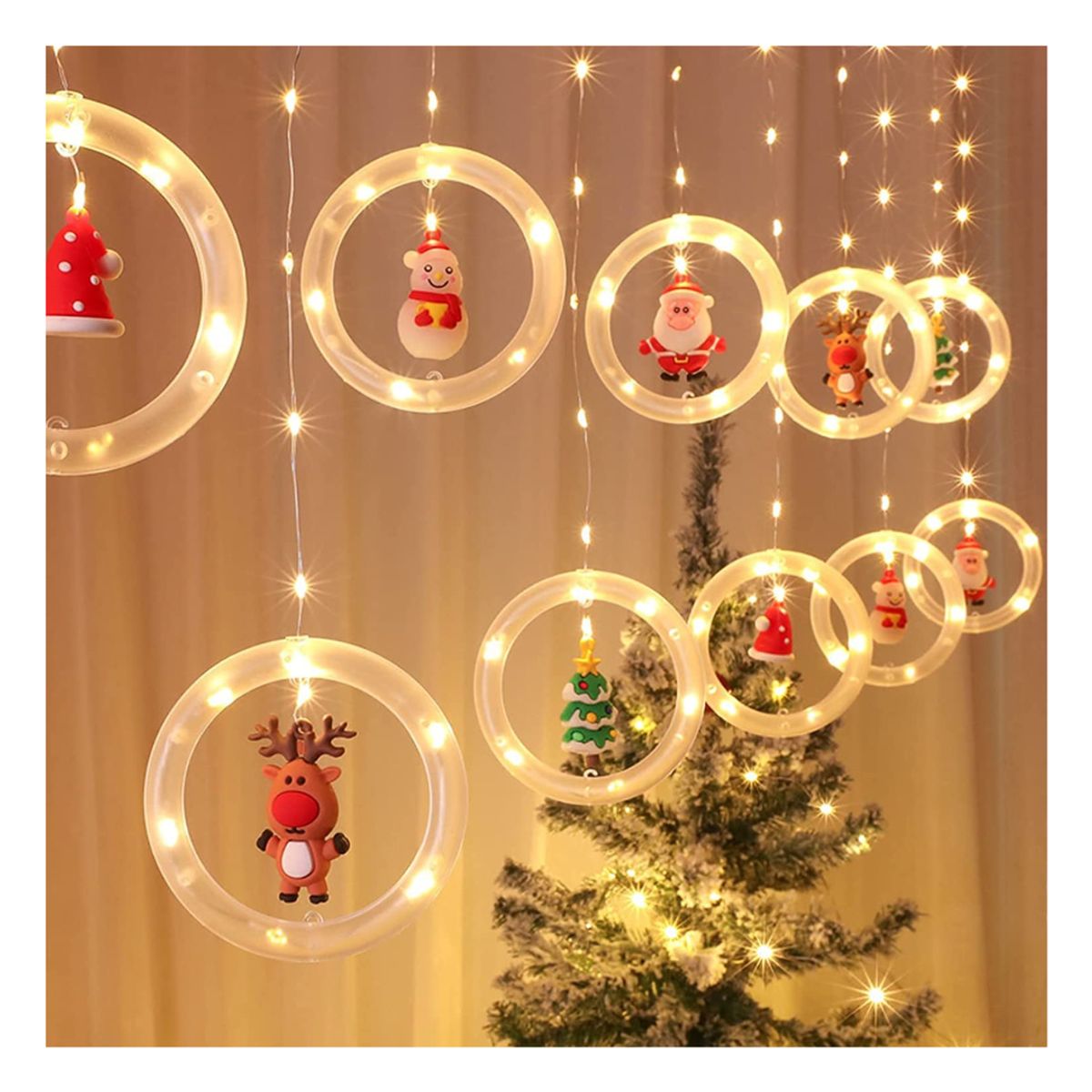 GENERICO - Guirnalda SOLAR Aros Figuras Navidad - Luz Cálida