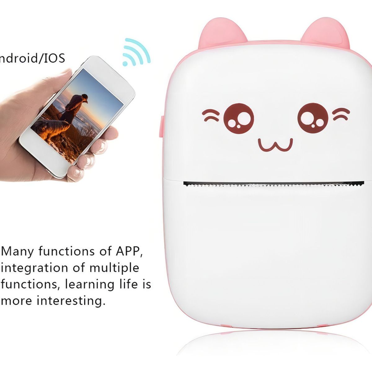 GENERICO - Mini Impresora Portátil Bluetooth Gatito + 1 Rollo Termico Color Rosa