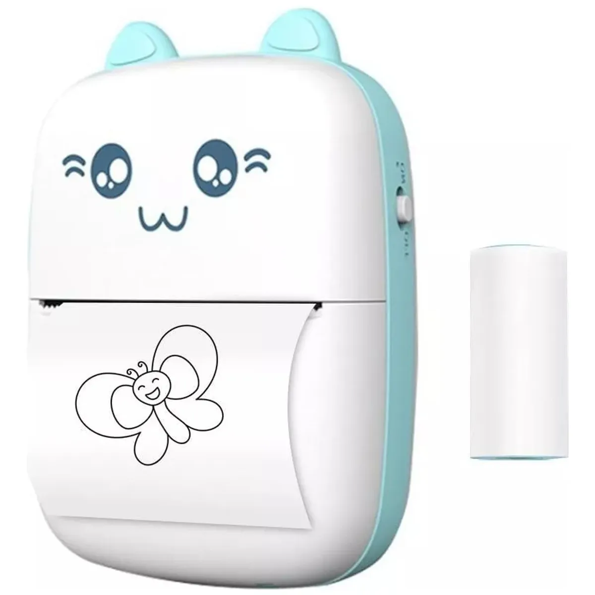GENERICO - Mini Impresora Portátil Bluetooth Gatito + 1 Rollo Termico Color Azul