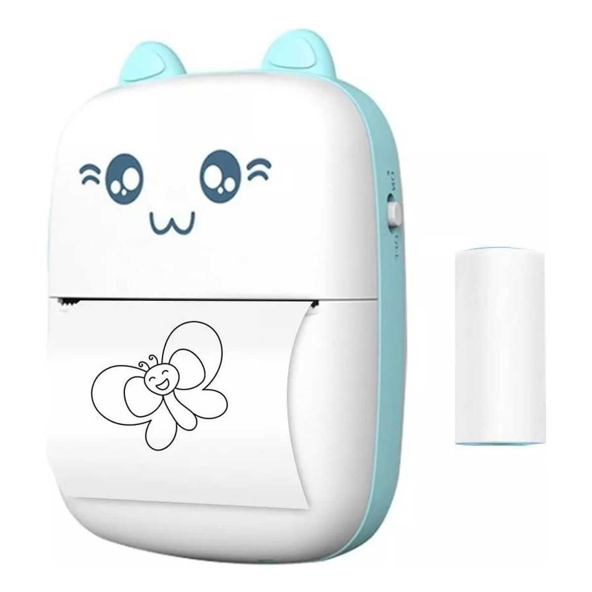 GENERICO - Mini Impresora Portátil Bluetooth Gatito + 1 Rollo Termico Color Azul