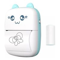 Mini Impresora Portátil Bluetooth Gatito + 1 Rollo Termico Color Azul