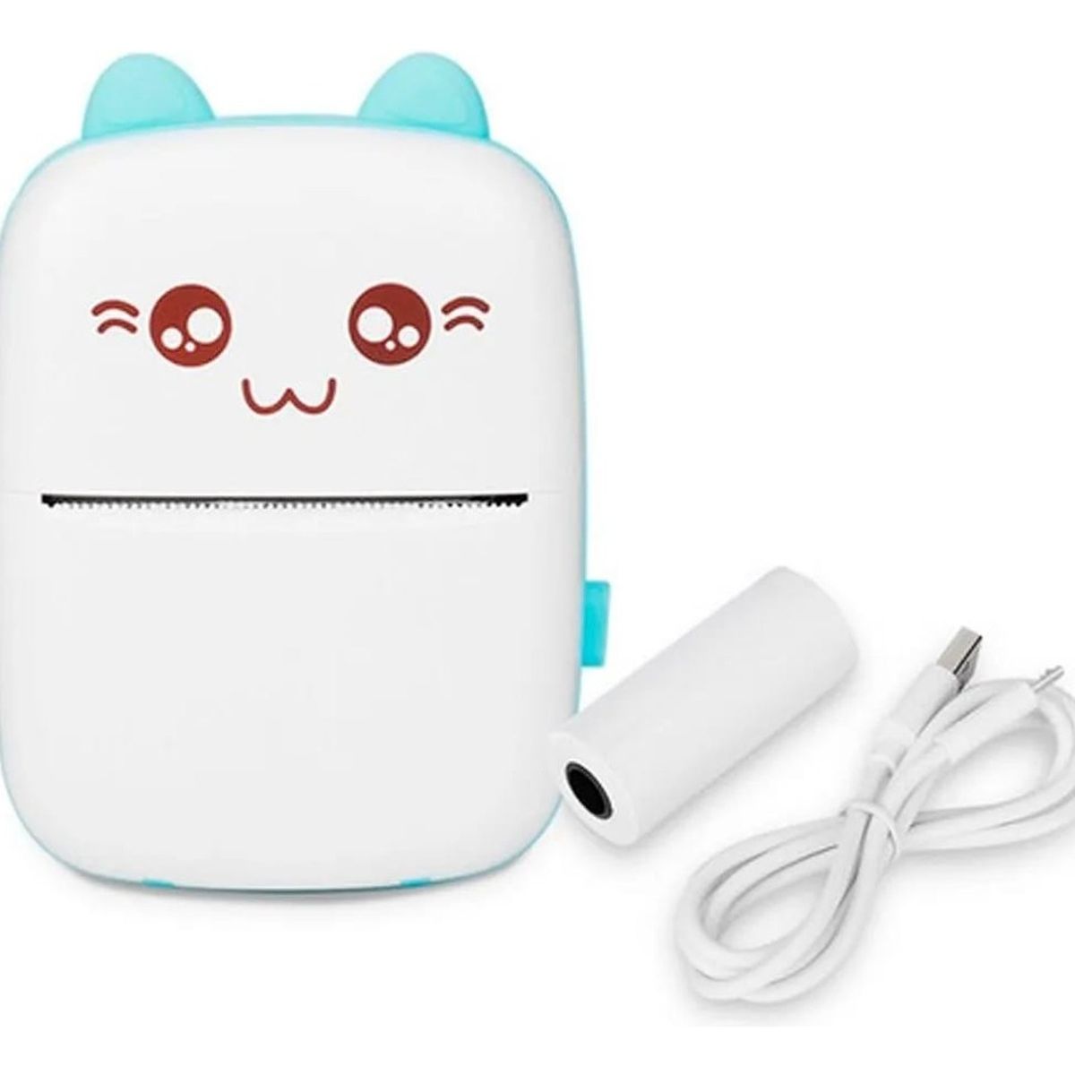 GENERICO - Mini Impresora Portátil Bluetooth Gatito + 1 Rollo Termico Color Azul