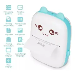 GENERICO - Mini Impresora Portátil Bluetooth Gatito + 1 Rollo Termico Color Azul