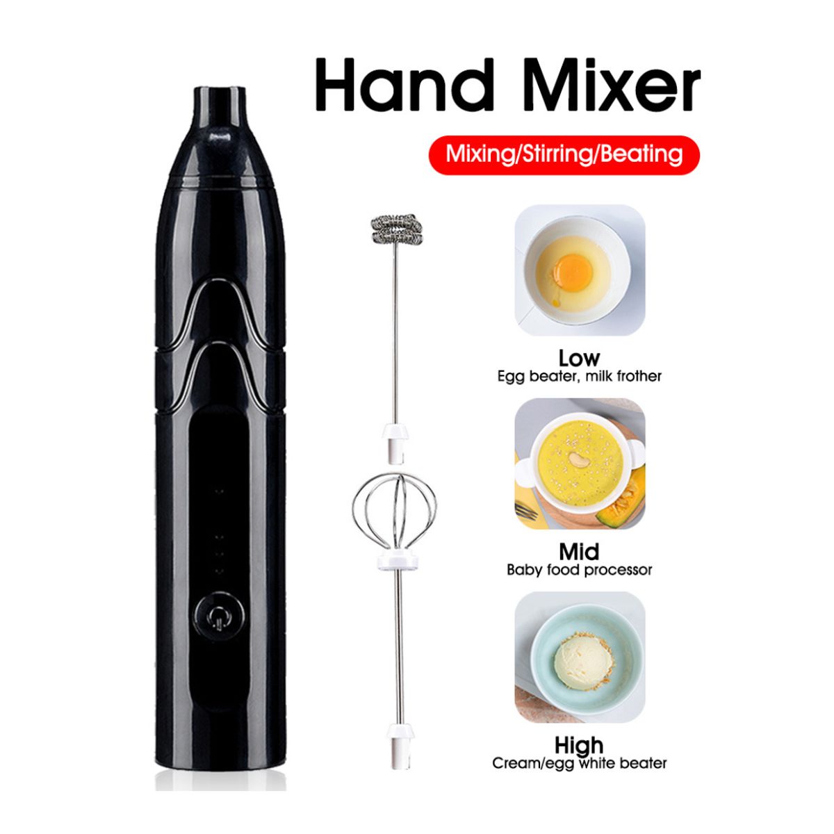 GENERICO - Mini Batidor Recargable Negro Doble Cabezal