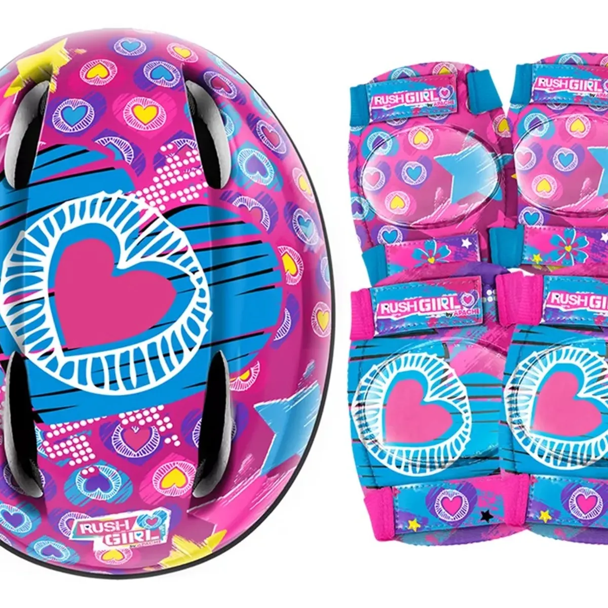 RUSH GIRL - Casco Niña mas  Rodillera y Codera Rush Girl Corazon talla M