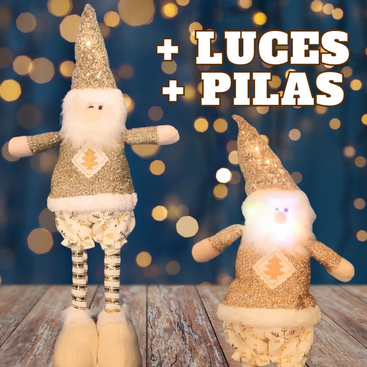 GENERICO - Pascuero Navideño patas largas con luces Dorado