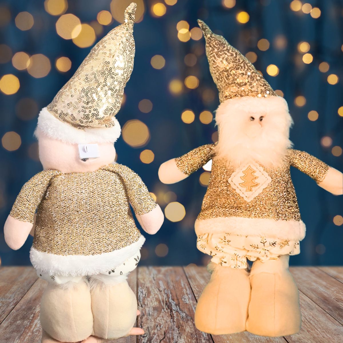 GENERICO - Pascuero Navideño patas largas con luces Dorado