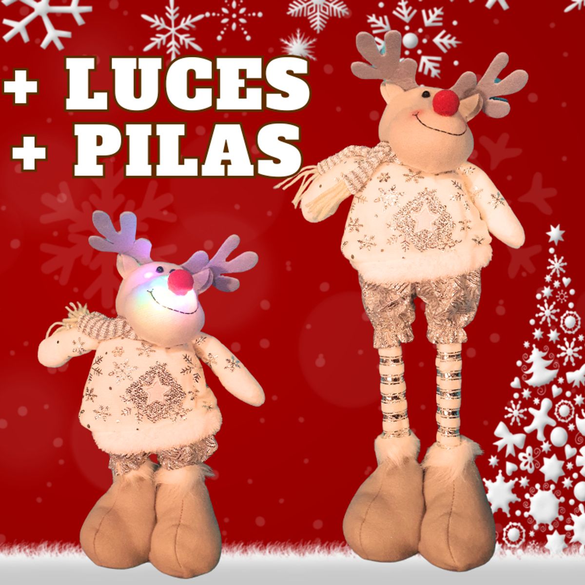 GENERICO - Reno Navideño patas largas con luces Plateado
