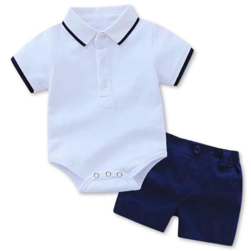 JUMP KIDS - Conjunto Bebé Niño Body estilo Pique y Pantalón 6 a 24 meses White