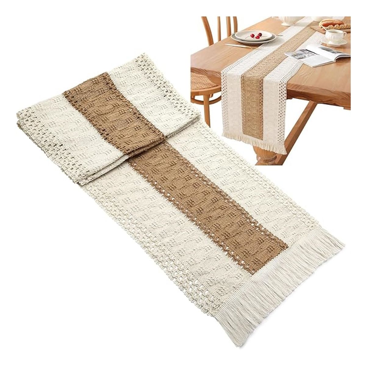 ATURE - Caminos De Mesa De Algodón Y Lino Manteles Con Borlas180x30cm