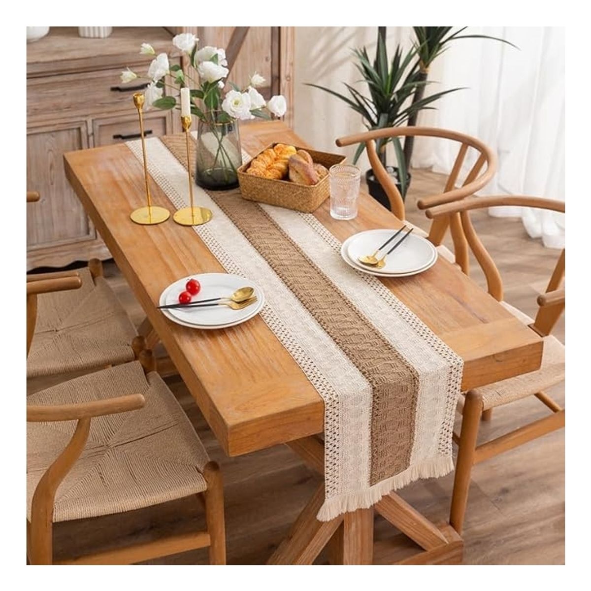 ATURE - Caminos De Mesa De Algodón Y Lino Manteles Con Borlas180x30cm