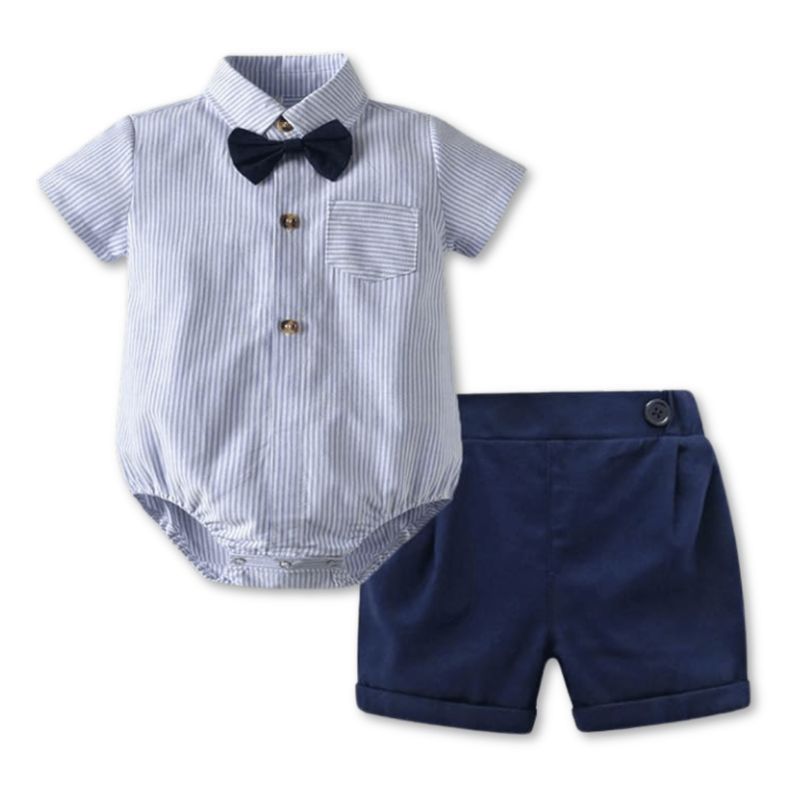 JUMP KIDS - Conjunto de Vestir Niño Body Camisa y Pantalón 6 a 24 Mes Rayas azules