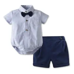 JUMP KIDS - Conjunto de Vestir Niño Body Camisa y Pantalón 6 a 24 Mes Rayas azules