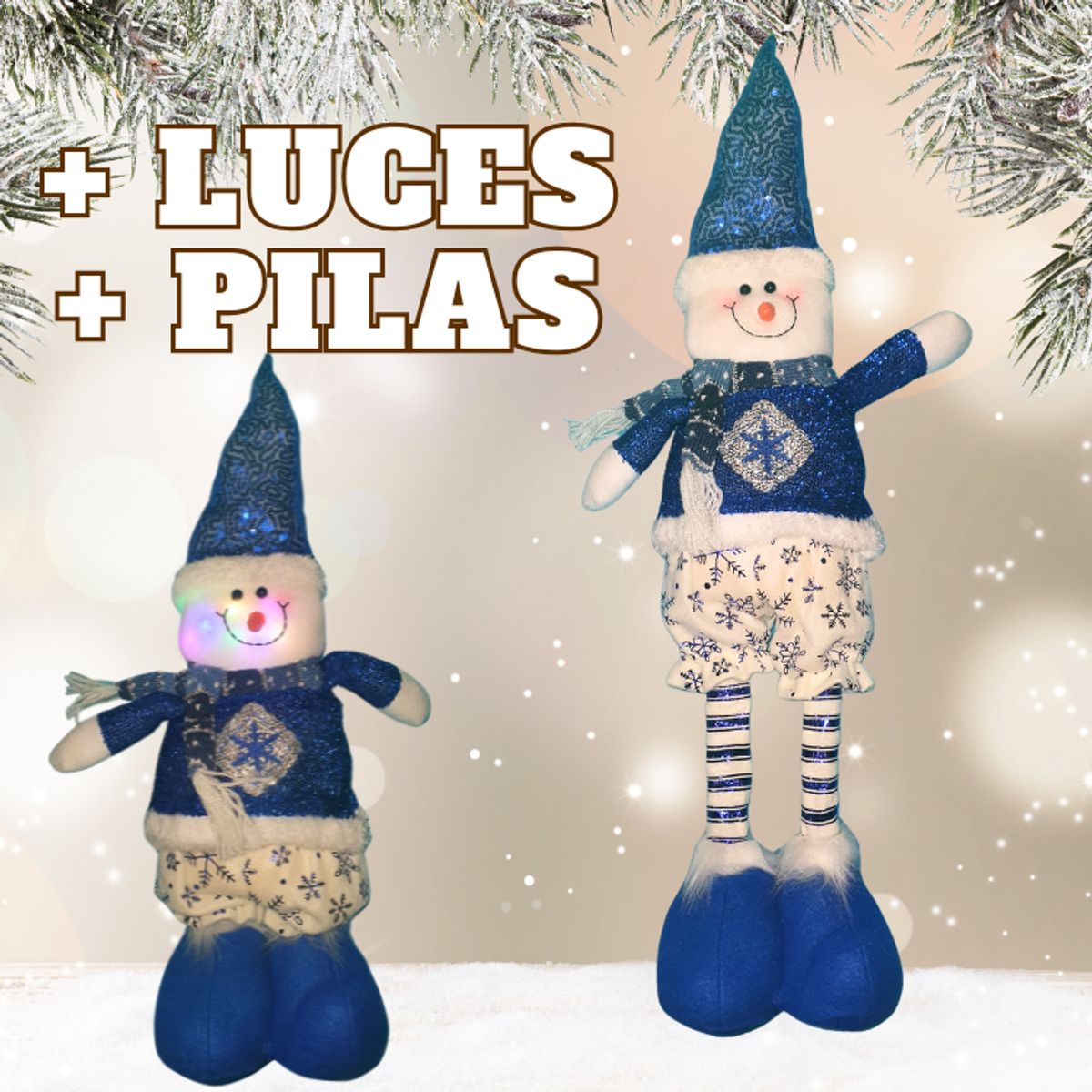 GENERICO - Mono de nieve Navidad patas largas con luces Azul
