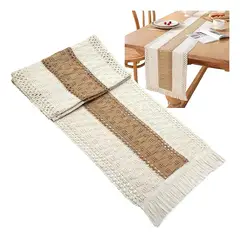 ATURE - Caminos De Mesa De Algodón Y Lino Manteles Con Borlas180x30cm