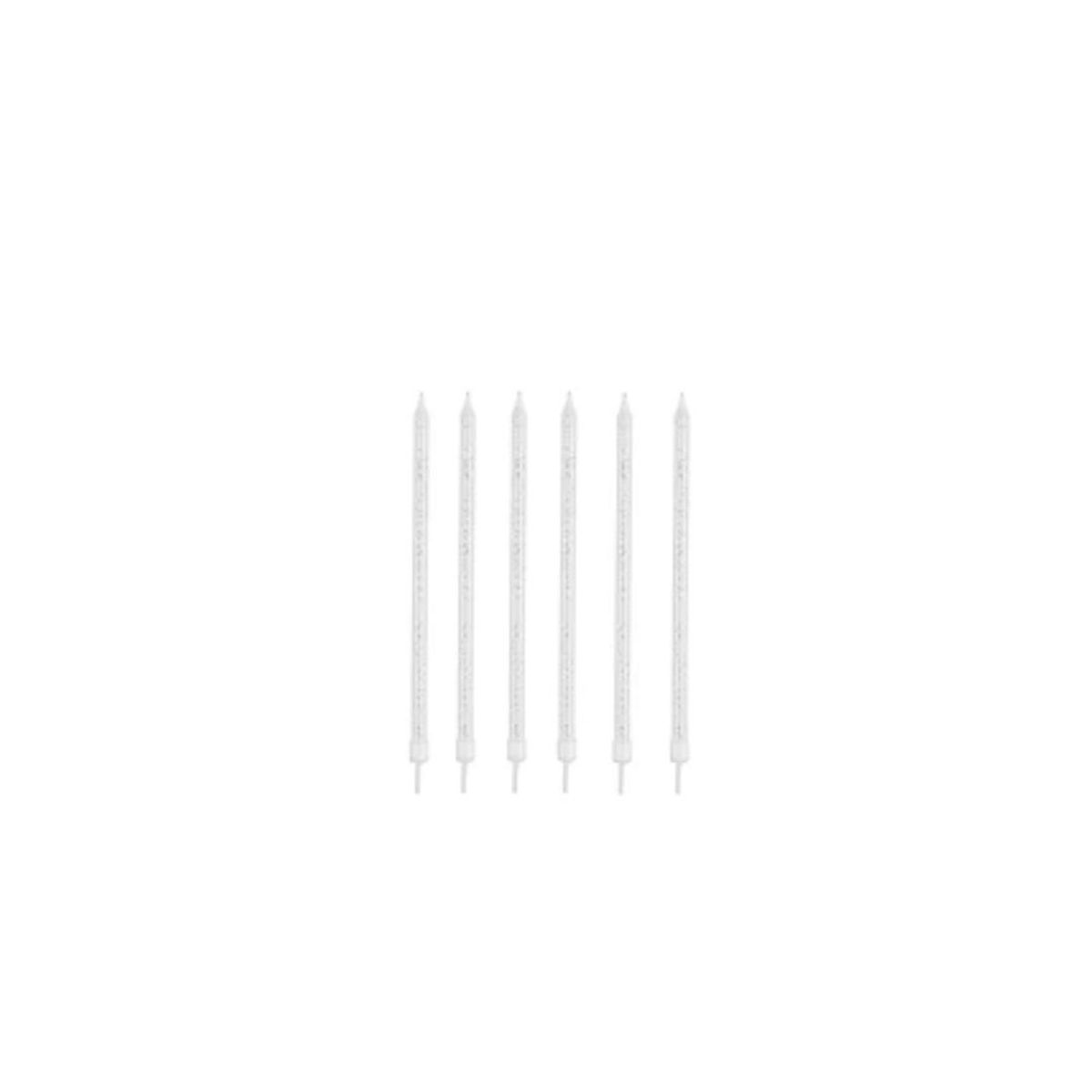 GENERICO - Velas Largas Blancas Con Puntos Plateados 14cm 6pcs