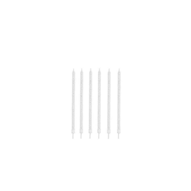 GENERICO - Velas Largas Blancas Con Puntos Plateados 14cm 6pcs