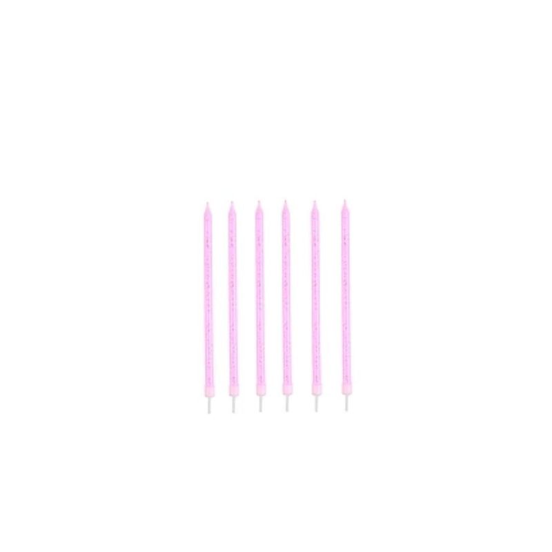 GENERICO - Velas Largas Rosadas Con Puntos 14cm 6pcs