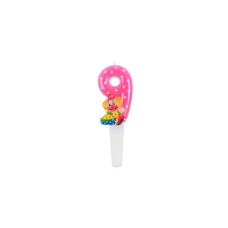 GENERICO - Vela Nº 9 Fucsia Con Payaso 14cm