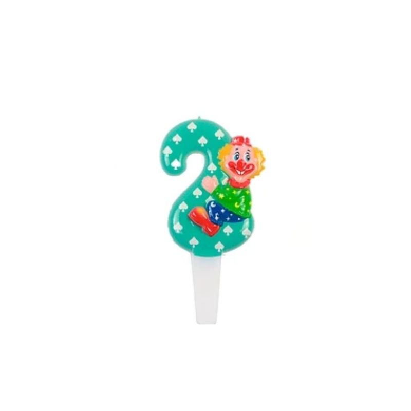 GENERICO - Vela Nº 2 Turquesa Con Payaso 14CM