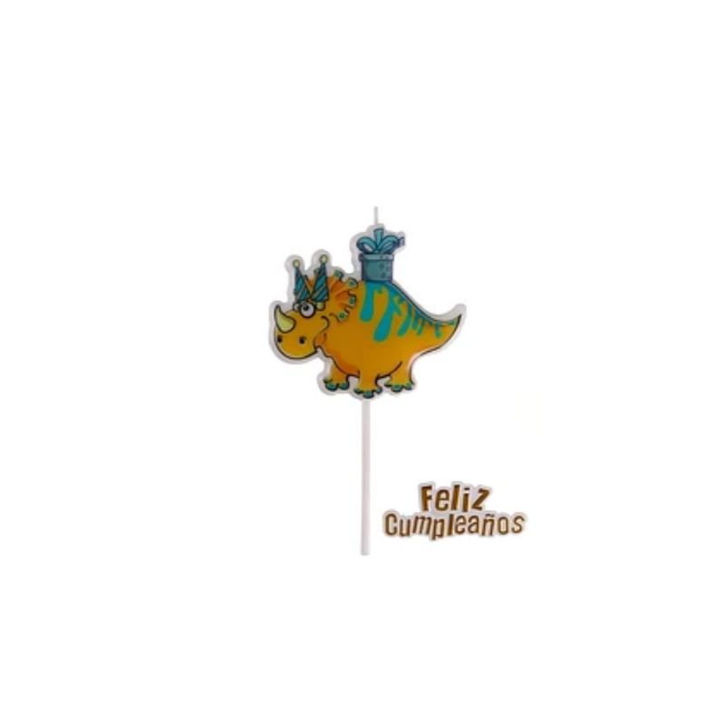 GENERICO - Vela Dinosaurio Feliz Cumpleaños Amarilla 75x145mm