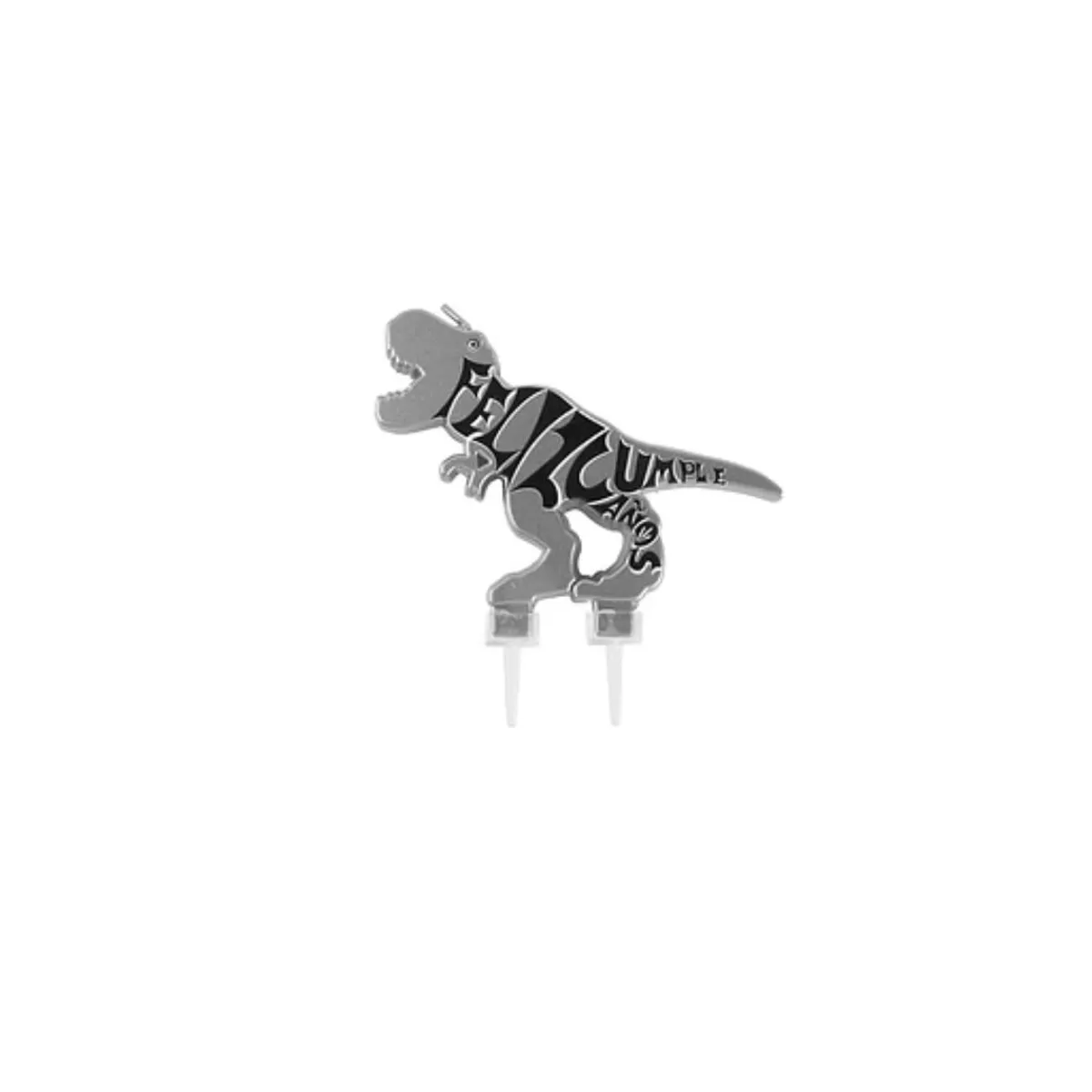 GENERICO - Vela Dinosaurio Feliz Cumpleaños Plateada 95mmx10cm