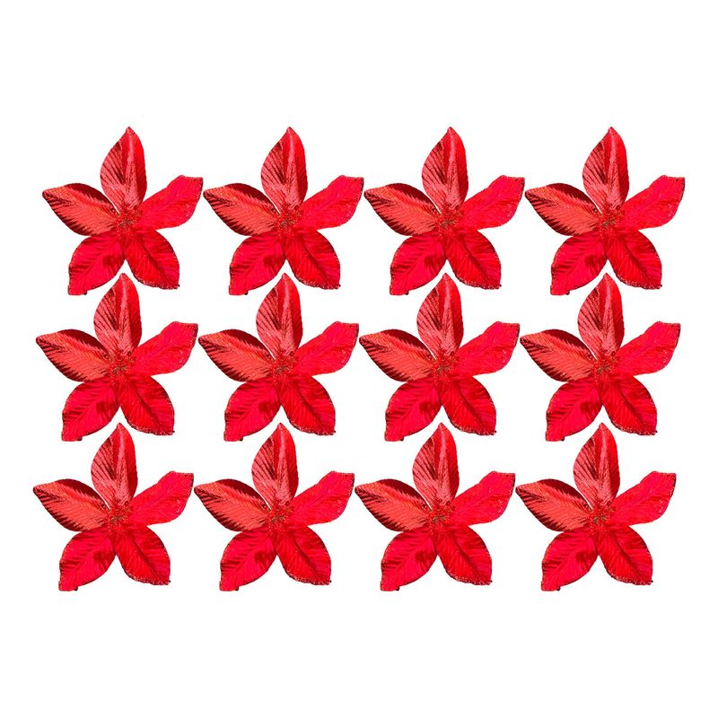 GENERICO - X12 Flores Navideñas Adornos De Navidad Decoración Rojo