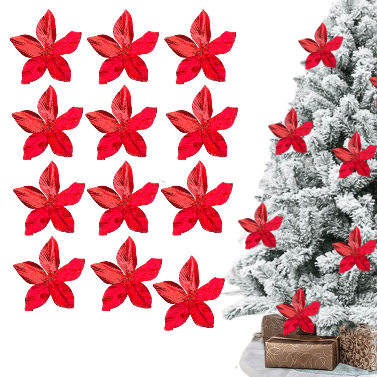 GENERICO - X12 Flores Navideñas Adornos De Navidad Decoración Rojo