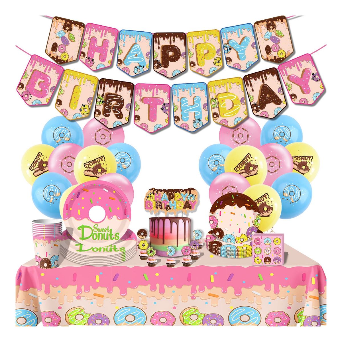 ATURE - Set Decoración Globos Fiesta Cumpleaños Temática Rosquillas