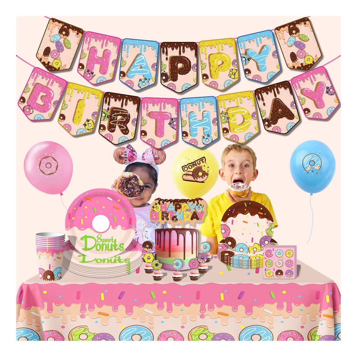 ATURE - Set Decoración Globos Fiesta Cumpleaños Temática Rosquillas