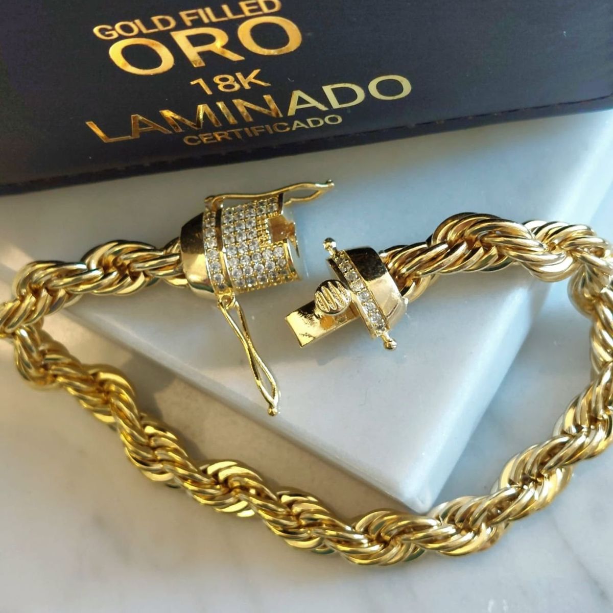 GENERICO - Pulsera ORO LAMINADO 18K Tejido TOURBILLON BROCHE CAJÓN Con BRILLANTES