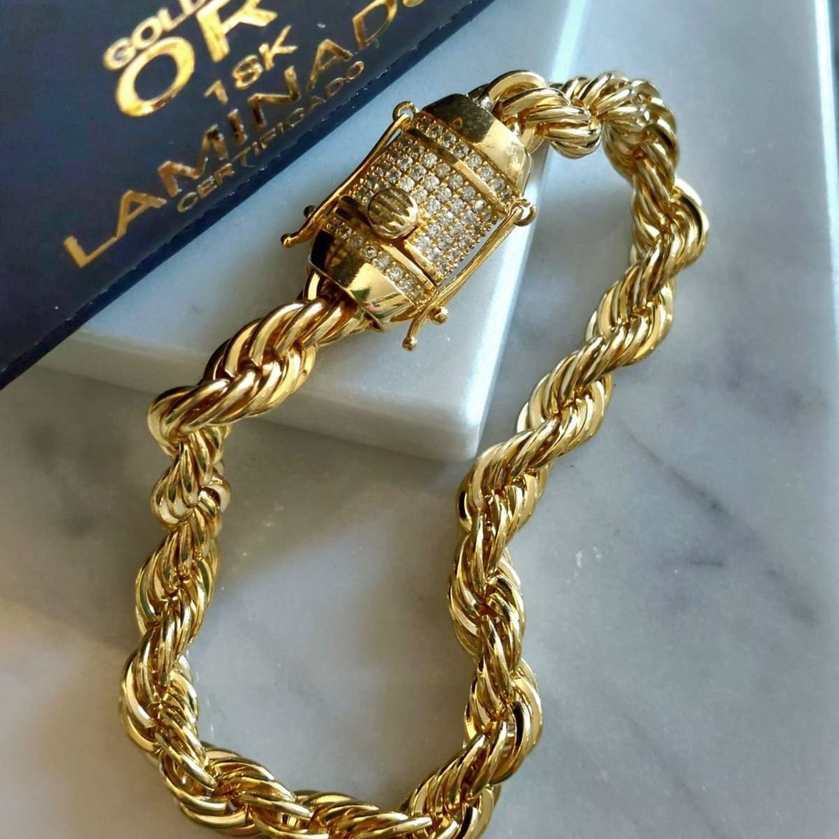 GENERICO - Pulsera ORO LAMINADO 18K Tejido TOURBILLON BROCHE CAJÓN Con BRILLANTES