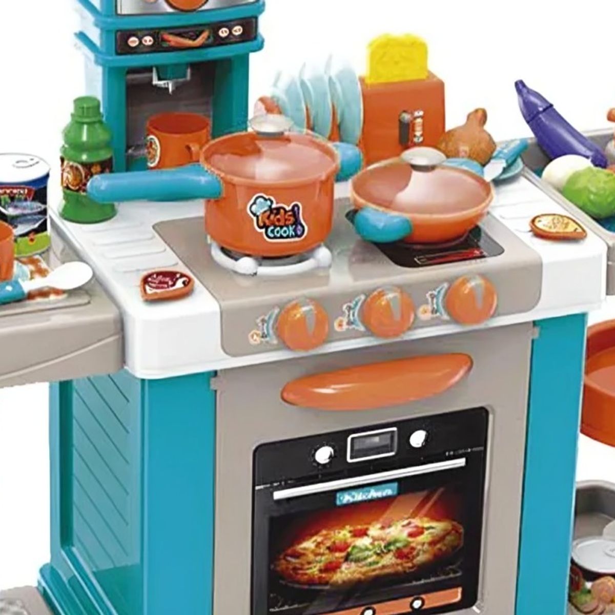 OEM - Cocina Infantil con Luz en Color Celeste y Accesorios