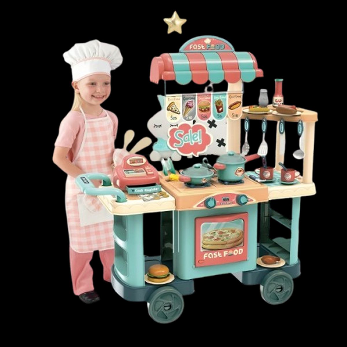 OEM - Carrito de Comida Rápida Infantil con Accesorios