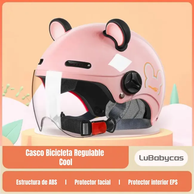 LUBABYCAS - Casco Bicicleta Regulable Con Mica Para Niños Rosado