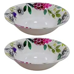 GENERICO - Set 2 Bowls de Melamina color Blanco con Diseño de Hojas de 33 cm