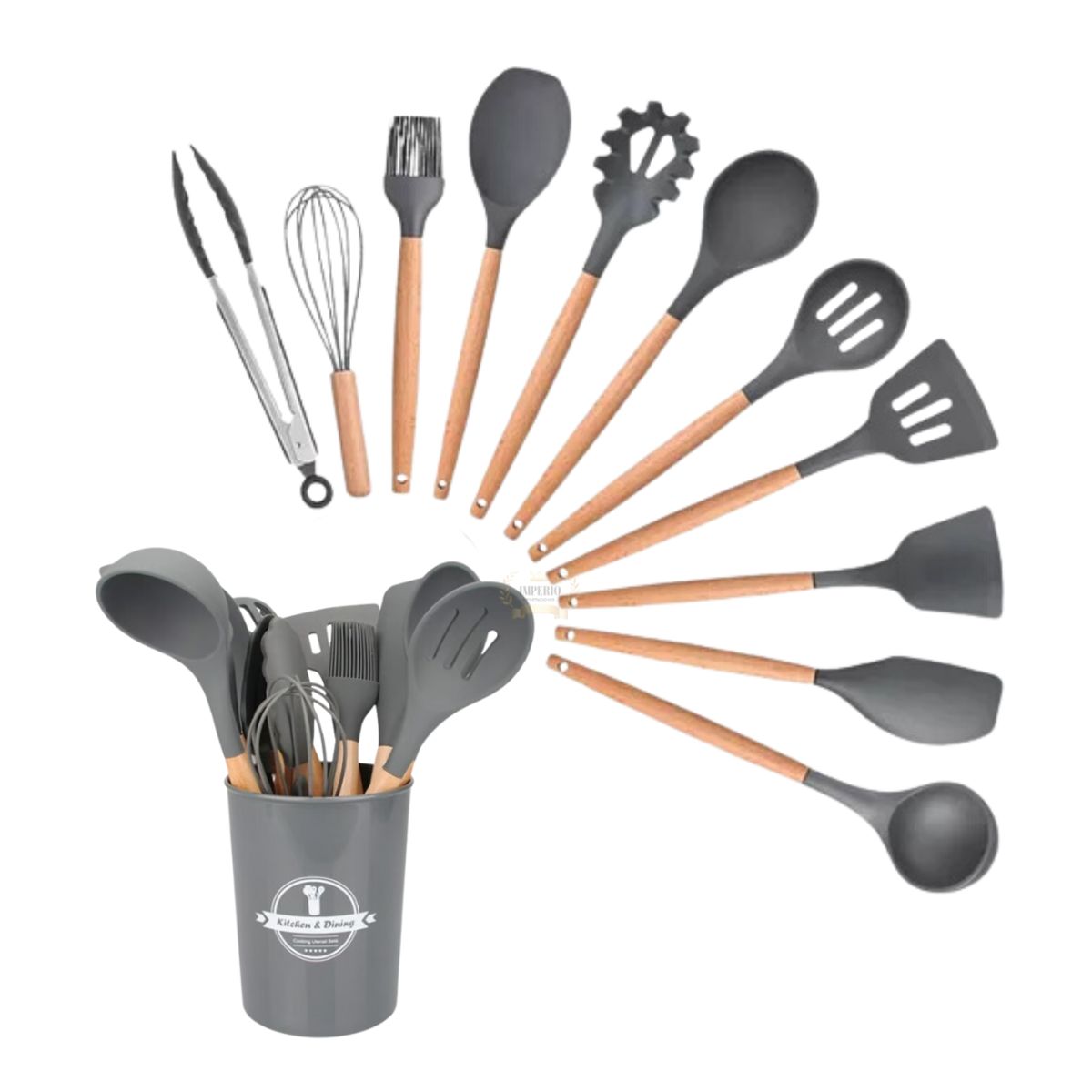 GENERICO - Juego De 12 Utensilios De Cocina Silicona Gris