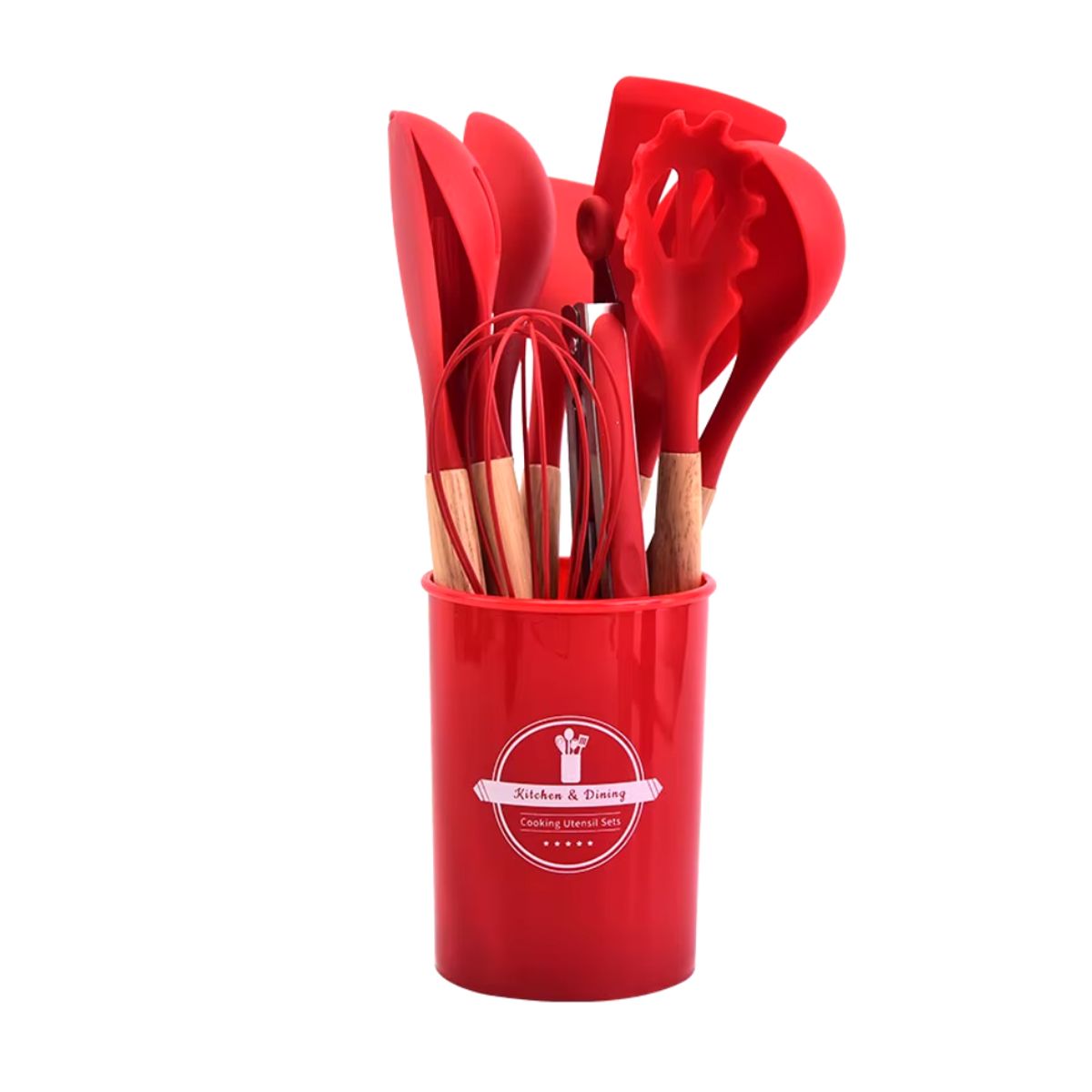 GENERICO - Juego De 12 Utensilios De Cocina Silicona Rojo