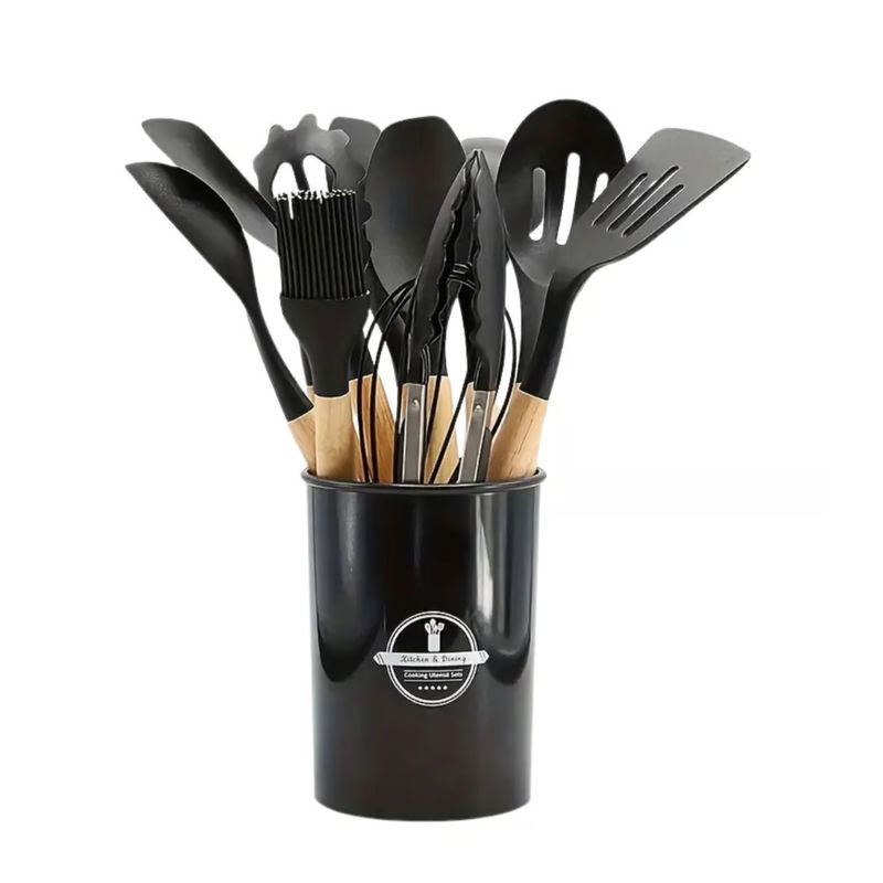 GENERICO - Juego De 12 Utensilios De Cocina Silicona negro