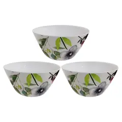 GENERICO - Set 3 Bowls de Melamina color Blanco con Diseño de Hojas de 25 cm
