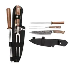 KANGKAWE - Set Cuchillo+pincho+astil Funda De Cuero