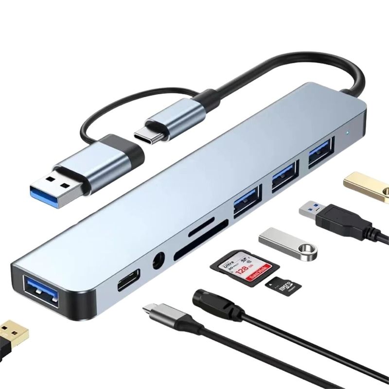 GENERICO - Hub Adaptador Usb Tipo C 8 En 2 Para Macbook iPad Notebook
