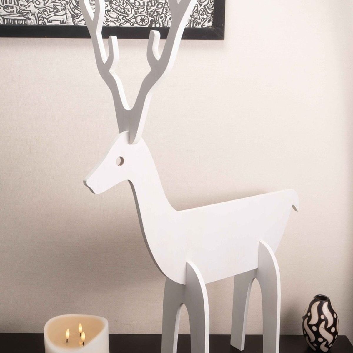 GENERICO - RENO navideño de madera COLOR BLANCO 93cm