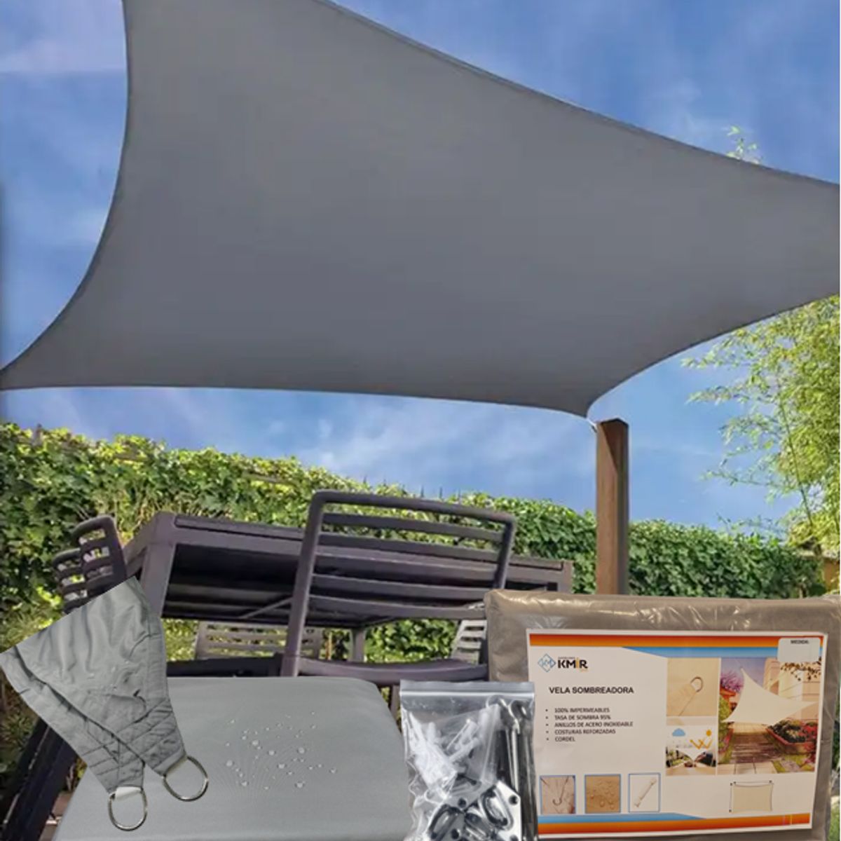 GENERICO - Toldo Sombra 3x5 100% Impermeable Gris Con Kit