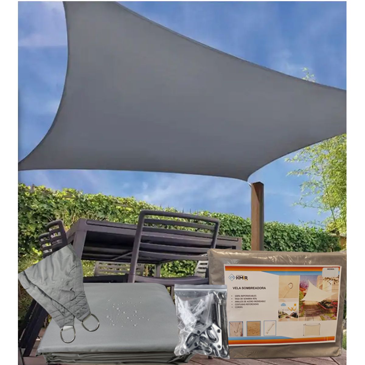 GENERICO - Toldo Sombra 3x5 100% Impermeable Gris Con Kit